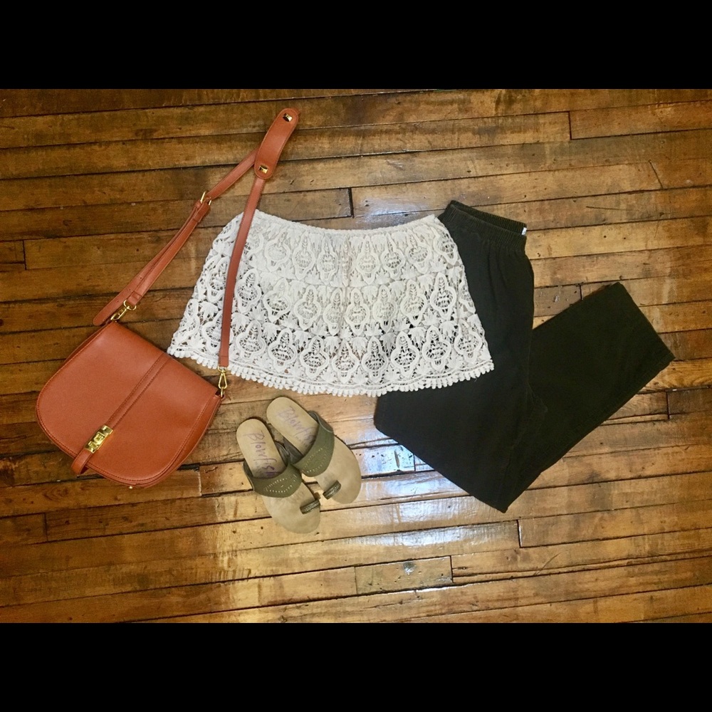 Boho cream white lace crop top